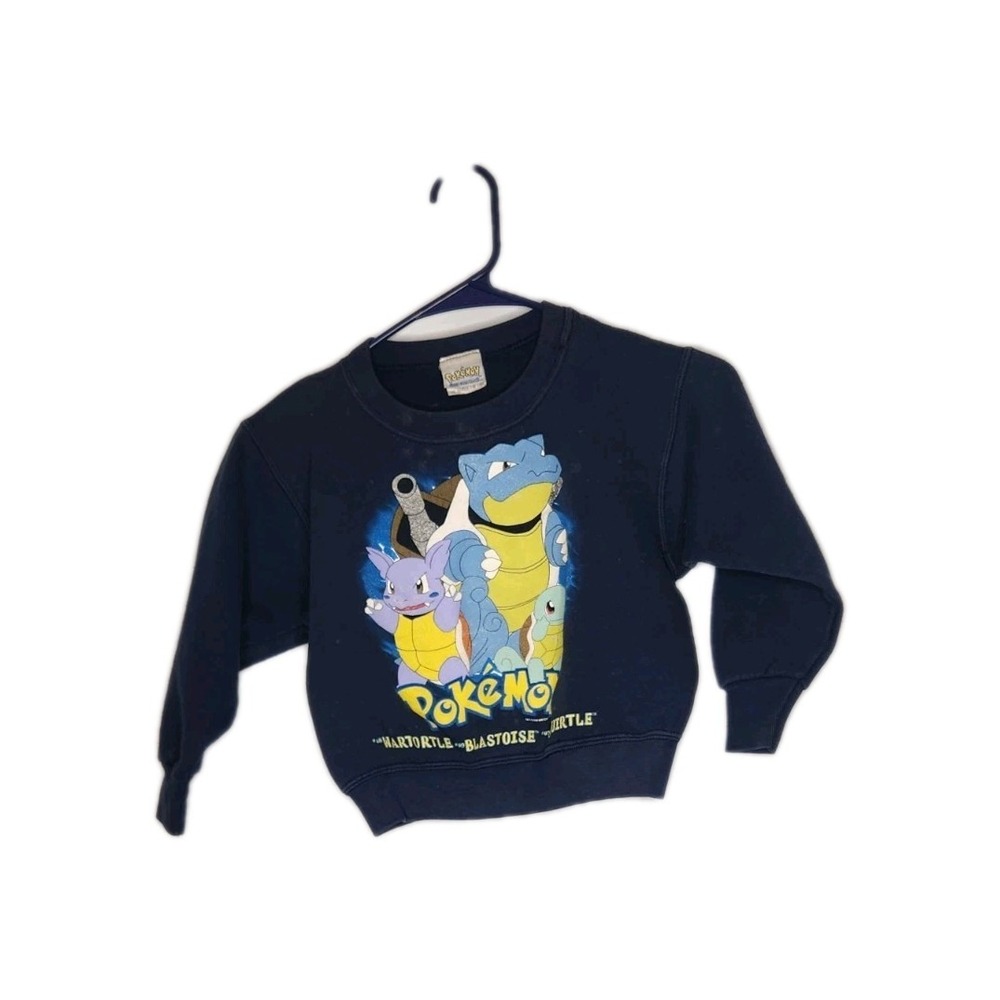 Vtg Pokemon Pullover Med 5/6 Boys Y2k Squirtle Blastoise Distressed Nintendo‎